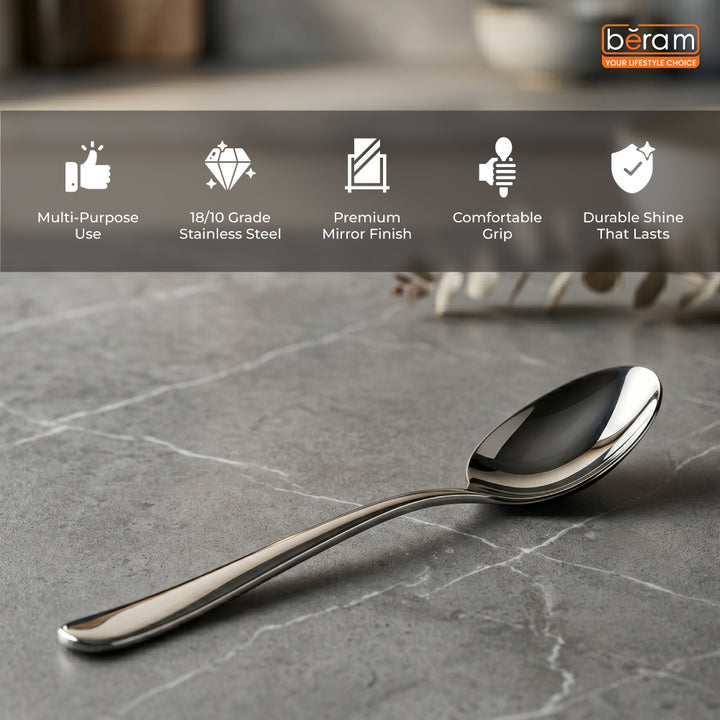 BERAM Stainless Edge Cutlery – Premium 18/10 Stainless Steel Flatware with Elegant Silver Non-Slip Handles – Durable Kitchen Utensils for Home & Restaurants