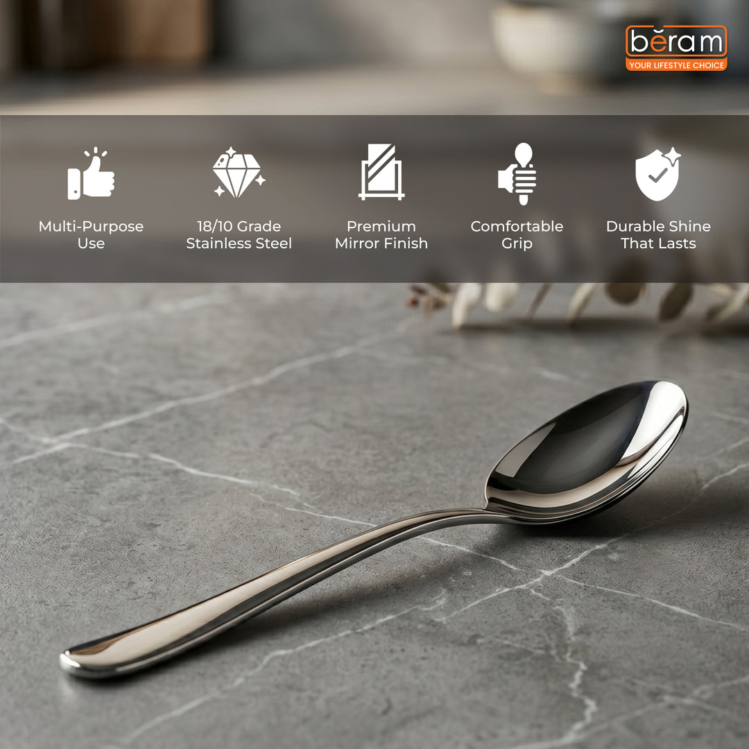 BERAM Stainless Edge Cutlery – Premium 18/10 Stainless Steel Flatware with Elegant Silver Non-Slip Handles – Durable Kitchen Utensils for Home & Restaurants