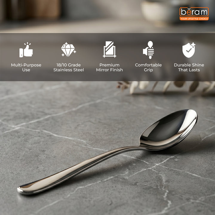 BERAM Stainless Edge Cutlery – Premium 18/10 Stainless Steel Flatware with Elegant Silver Non-Slip Handles – Durable Kitchen Utensils for Home & Restaurants