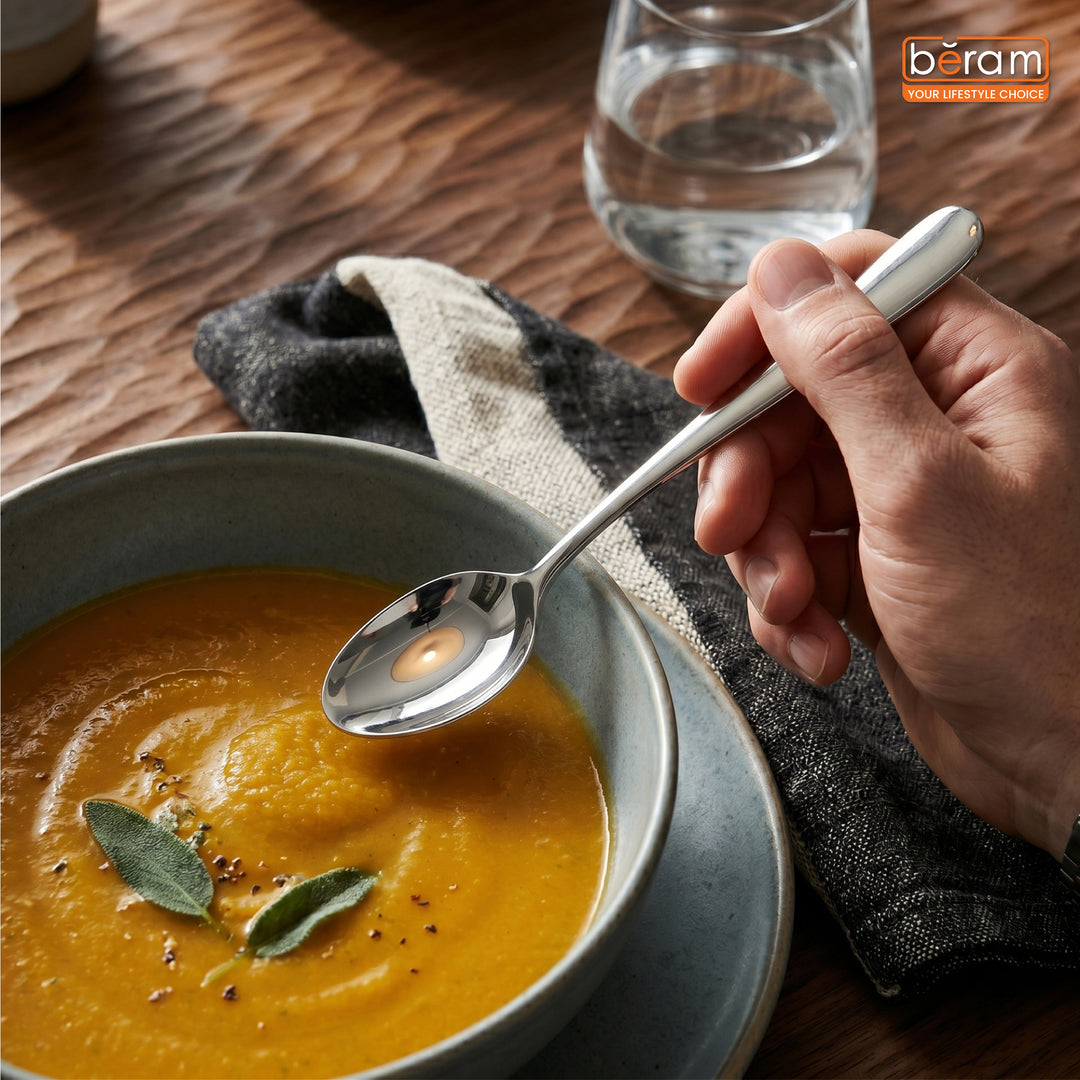 BERAM Stainless Edge Cutlery – Premium 18/10 Stainless Steel Flatware with Elegant Silver Non-Slip Handles – Durable Kitchen Utensils for Home & Restaurants