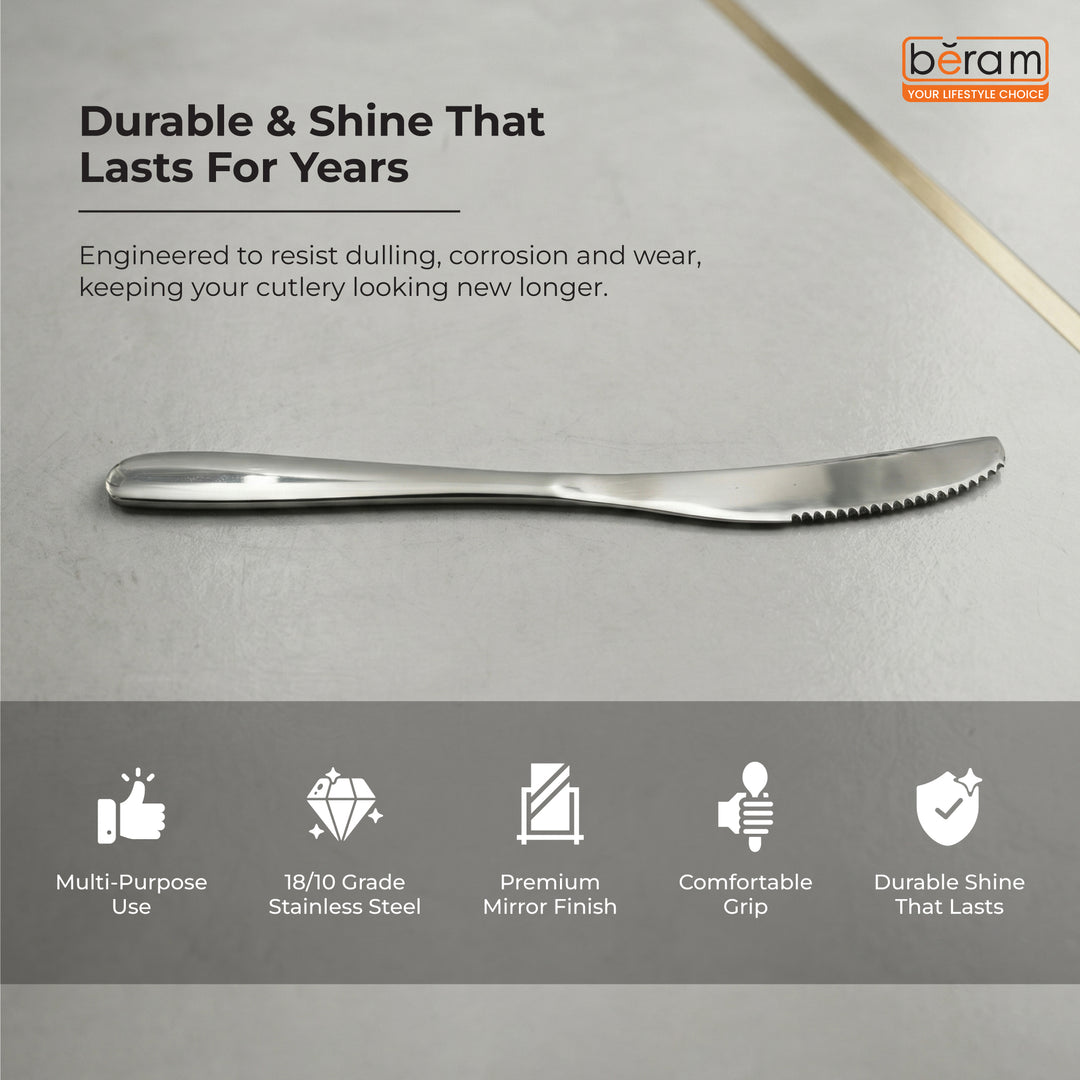 BERAM Table Trend Cutlery Elegant 18/10 Stainless Steel Flatware with PVD Silver, Premium Tableware for Home, Restaurants