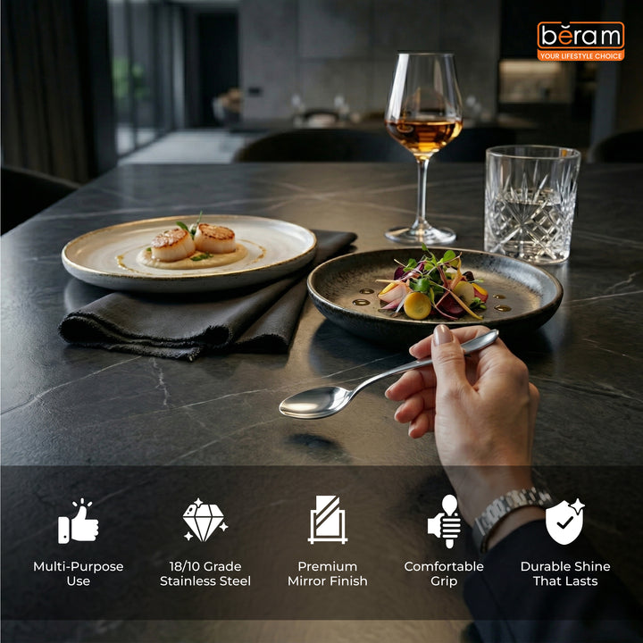 BERAM Table Trend Cutlery Elegant 18/10 Stainless Steel Flatware with PVD Silver, Premium Tableware for Home, Restaurants
