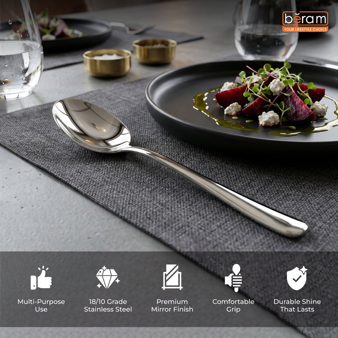BERAM Stainless Edge Cutlery – Premium 18/10 Stainless Steel Flatware with Elegant Silver Non-Slip Handles – Durable Kitchen Utensils for Home & Restaurants