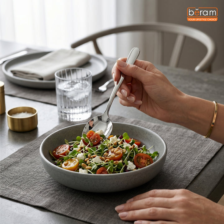 BERAM Stainless Edge Cutlery – Premium 18/10 Stainless Steel Flatware with Elegant Silver Non-Slip Handles – Durable Kitchen Utensils for Home & Restaurants