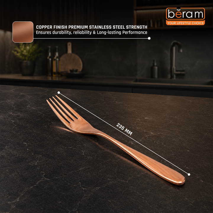 BERAM Table Trend Cutlery Elegant 18/10 Stainless Steel Flatware with PVD Copper Finish, Premium Tableware for Home, Restaurants