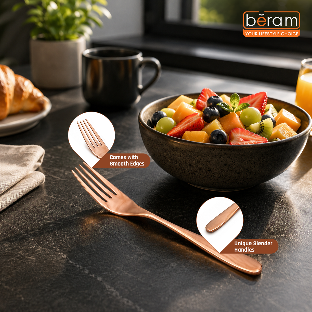 BERAM Table Trend Cutlery Elegant 18/10 Stainless Steel Flatware with PVD Copper Finish, Premium Tableware for Home, Restaurants