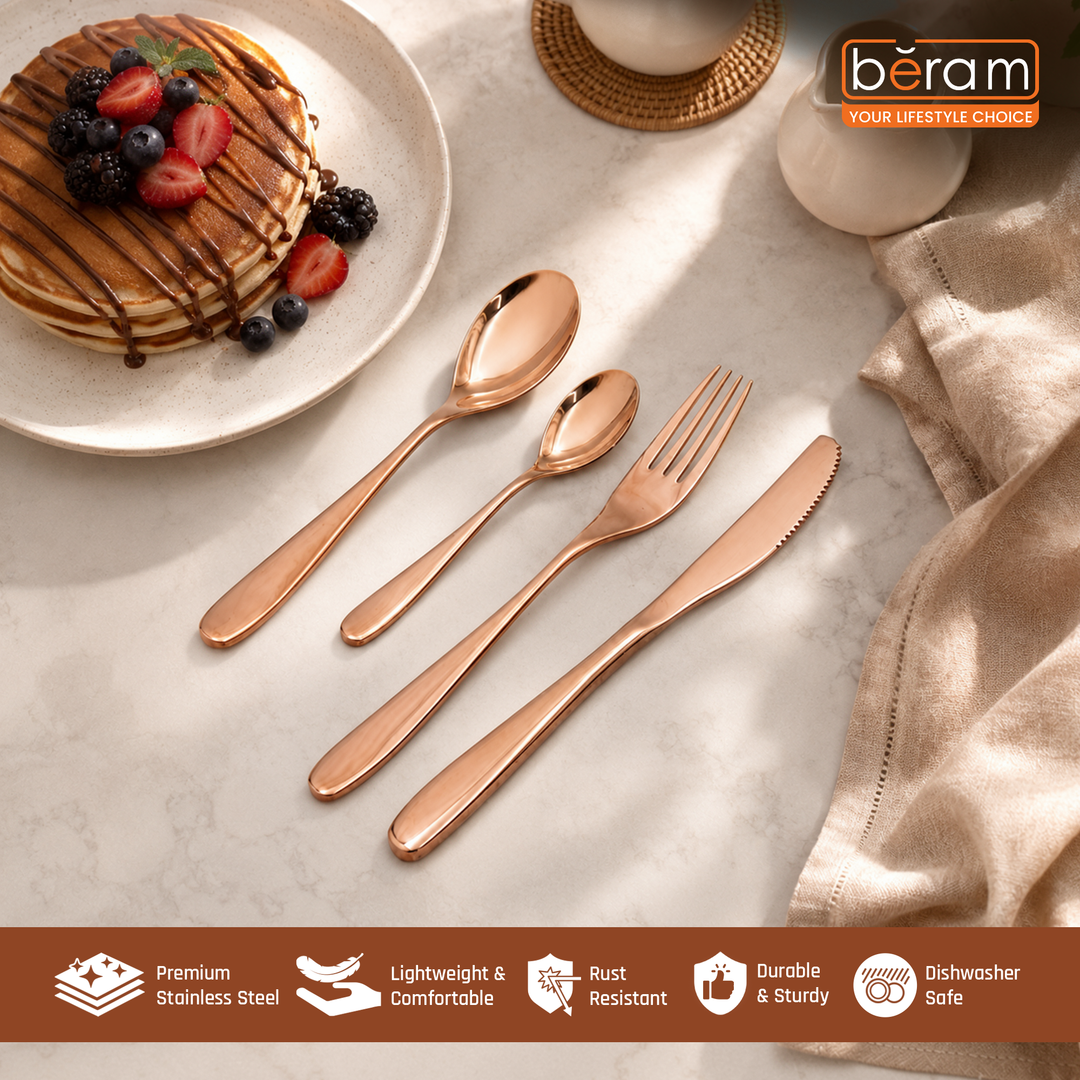 BERAM Table Trend Cutlery Set Elegant 18/10 Stainless Steel Flatware with PVD Copper Finish, Premium Tableware for Home, Restaurants