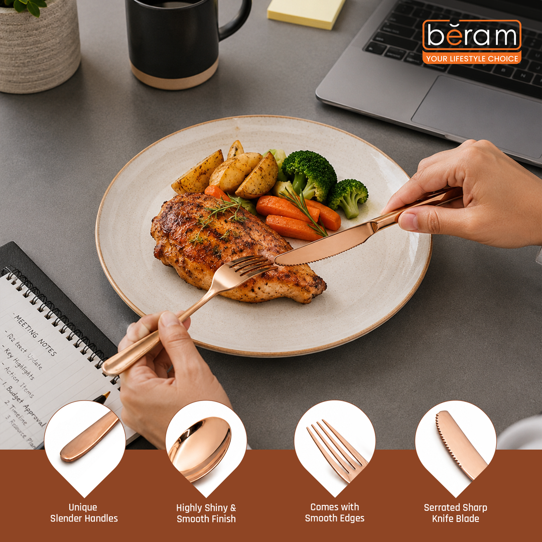 BERAM Table Trend Cutlery Set Elegant 18/10 Stainless Steel Flatware with PVD Copper Finish, Premium Tableware for Home, Restaurants