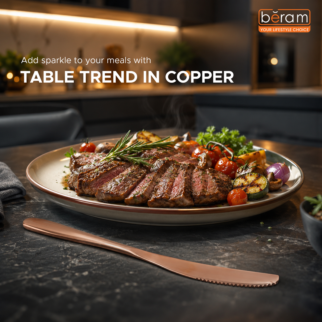 BERAM Table Trend Cutlery Elegant 18/10 Stainless Steel Flatware with PVD Copper Finish, Premium Tableware for Home, Restaurants