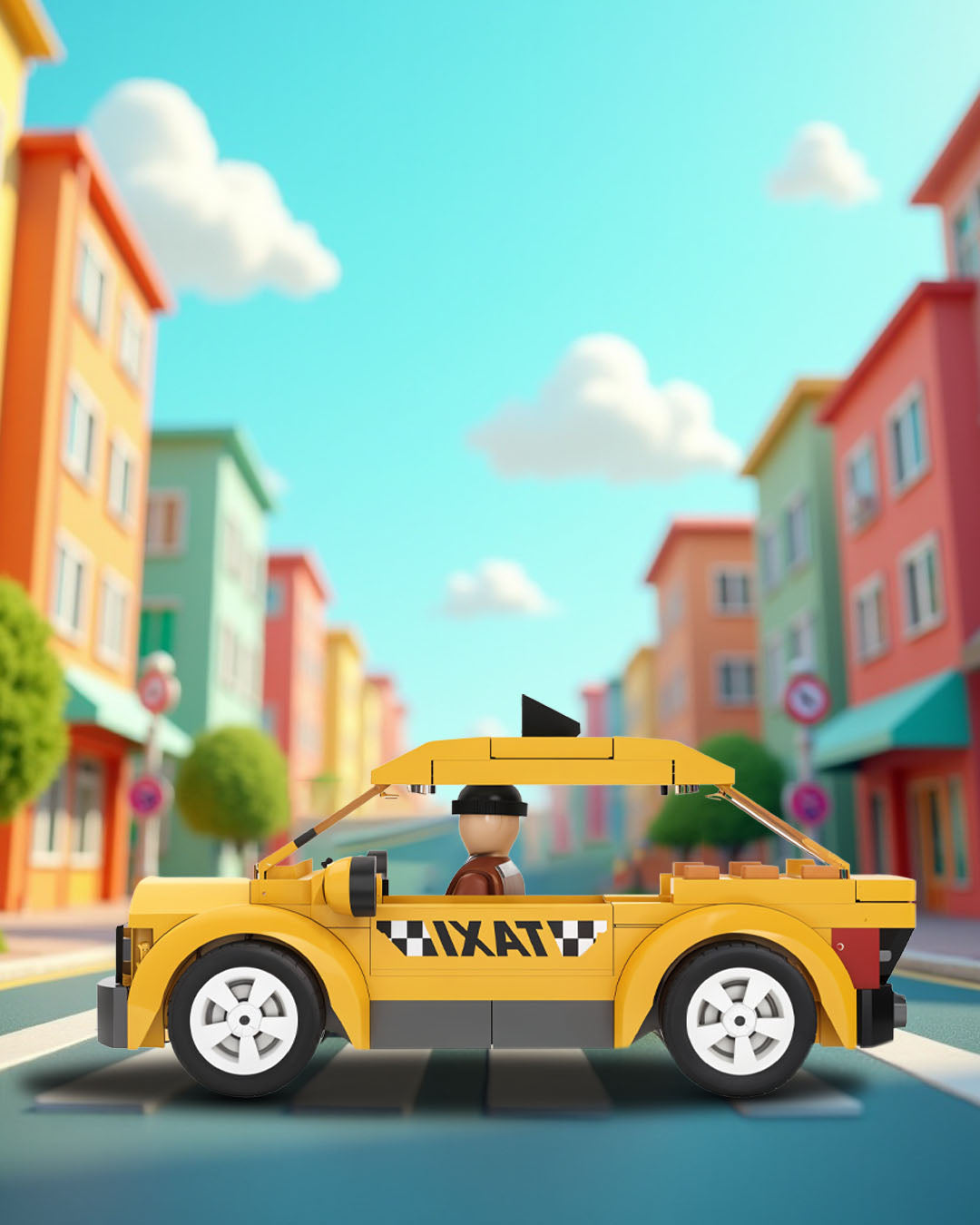 Playtive 80-Piece Taxi Building Set – Creative Construction Kit with Removable Roof, Driver Figure & Accessories – Compatible with Major Brick Brands – Encourages STEM Learning & Imaginative Play – Ages 5+