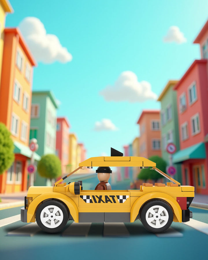 Playtive 80-Piece Taxi Building Set – Creative Construction Kit with Removable Roof, Driver Figure & Accessories – Compatible with Major Brick Brands – Encourages STEM Learning & Imaginative Play – Ages 5+