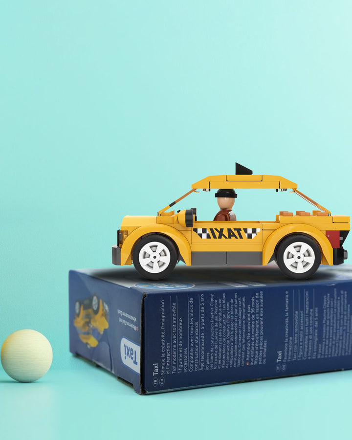 Playtive 80-Piece Taxi Building Set – Creative Construction Kit with Removable Roof, Driver Figure & Accessories – Compatible with Major Brick Brands – Encourages STEM Learning & Imaginative Play – Ages 5+