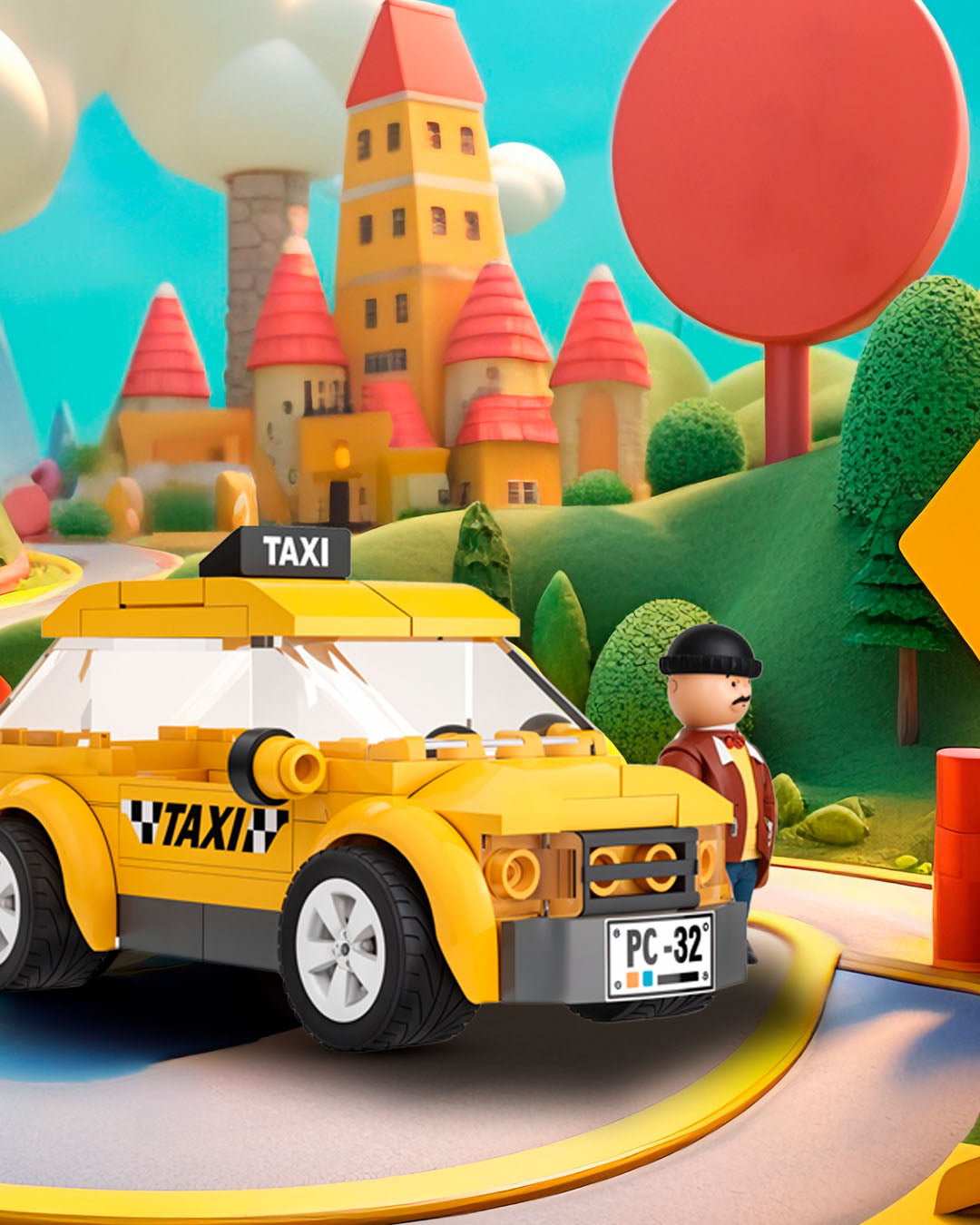 Playtive 80-Piece Taxi Building Set – Creative Construction Kit with Removable Roof, Driver Figure & Accessories – Compatible with Major Brick Brands – Encourages STEM Learning & Imaginative Play – Ages 5+