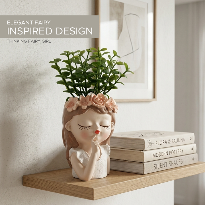 Fairy 3PCS Set Think Sleep Shhh Polyresin Decorative Succulent Planter Cute Fairy Girl Flower Pot Tabletop Vase Pen Pencil Holder Propagator Kit Indoor Outdoor Home Office Desk Decor