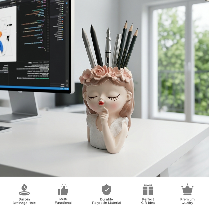 Fairy 3PCS Set Think Sleep Shhh Polyresin Decorative Succulent Planter Cute Fairy Girl Flower Pot Tabletop Vase Pen Pencil Holder Propagator Kit Indoor Outdoor Home Office Desk Decor