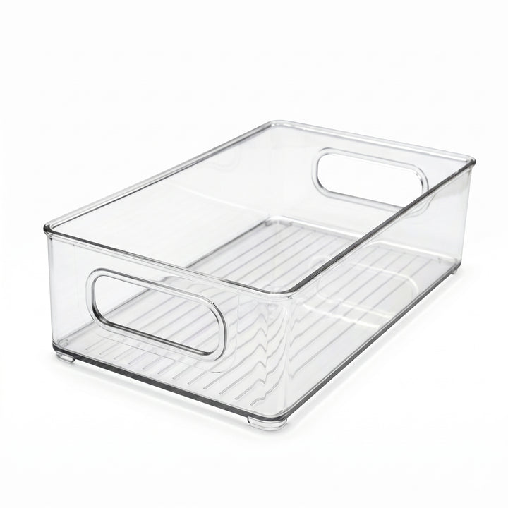 Beram PureNest – Sleek Transparent Storage Basket for Home & Kitchen Clear PET Organizer Bin with Handles Rectangular Container for Pantry Fridge Freezer Cabinets BPA-Free Multipurpose Storage Box