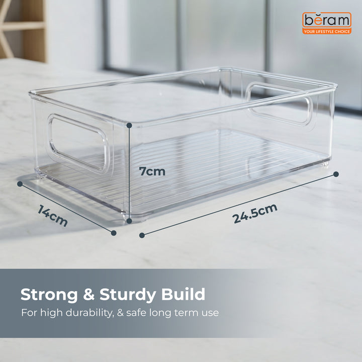 Beram PureNest – Sleek Transparent Storage Basket for Home & Kitchen Clear PET Organizer Bin with Handles Rectangular Container for Pantry Fridge Freezer Cabinets BPA-Free Multipurpose Storage Box