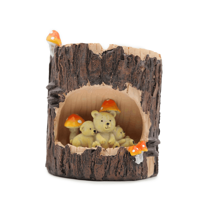 Woodland Animal Planter Set Polyresin Decorative Flower Vase Cute Squirrel Bunny and Bear Succulent Pots Tree Trunk Design Indoor Outdoor Home Garden Decor Pen Pencil Holder Gift Epoxy Coated Finishing