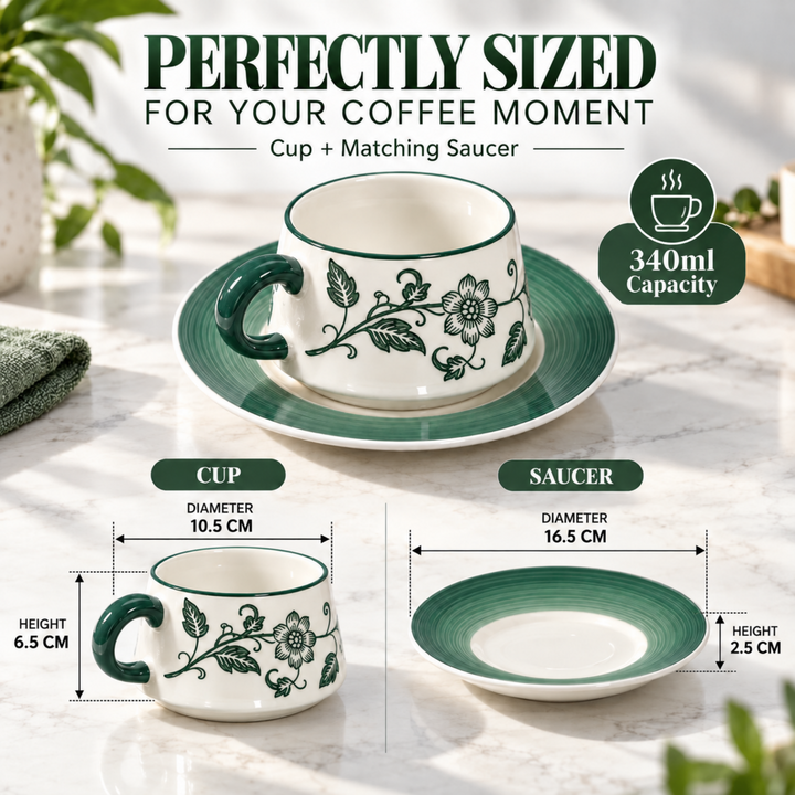 12 Piece Ceramic Cup and Saucer Set, 6 Coffee Tea Cups with 6 Matching Saucers, 220ml White Ceramic Espresso Cappuccino Tea Set for Home Kitchen Office Dining
