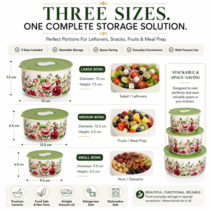 Ceramic Bowl Set Premium Porcelain Storage and Serving Bowls Microwave and Dishwasher Safe Soup Rice Snack Cereal Meal Prep Bowls Modern Kitchen Food Container Set
