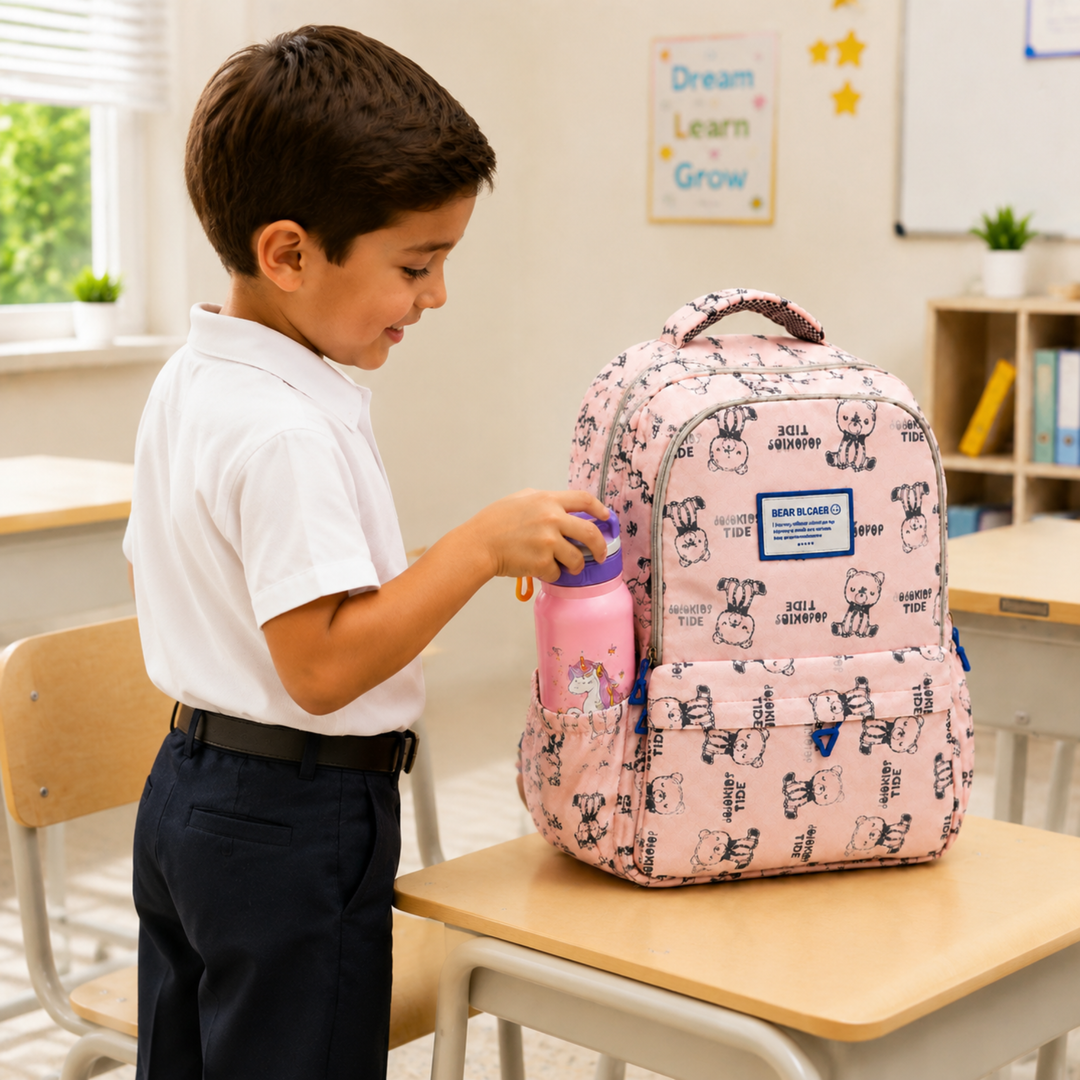 17 Inch Bear Bliss School Backpack Lightweight Multi-Pocket Bookbag with Large Capacity Polyester Adjustable Padded Shoulder Straps Everyday Backpack for School Travel Study Outdoor Use