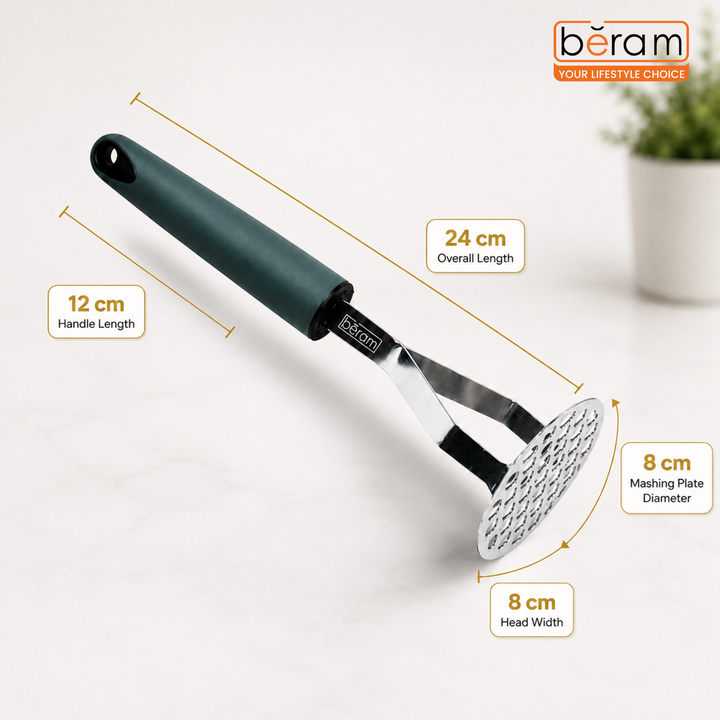 BERAM Potato Masher, Ricer for Vegetables, Stainless Steel with Comfortable Handle, Lump Free Tool, Perfect For Mashing Potatoes, Apples, Beans, Peas, and More, Heavy Duty Kitchen Tool
