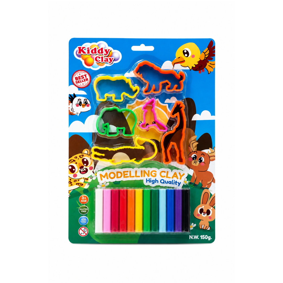 Modeling Clay Set, 150g, 12-Color Modeling Dough with 6 Animal Shape Cutters, Non-Toxic and Gluten-Free Clay for Art, Craft, Sculpting, Modeling and Creative Projects