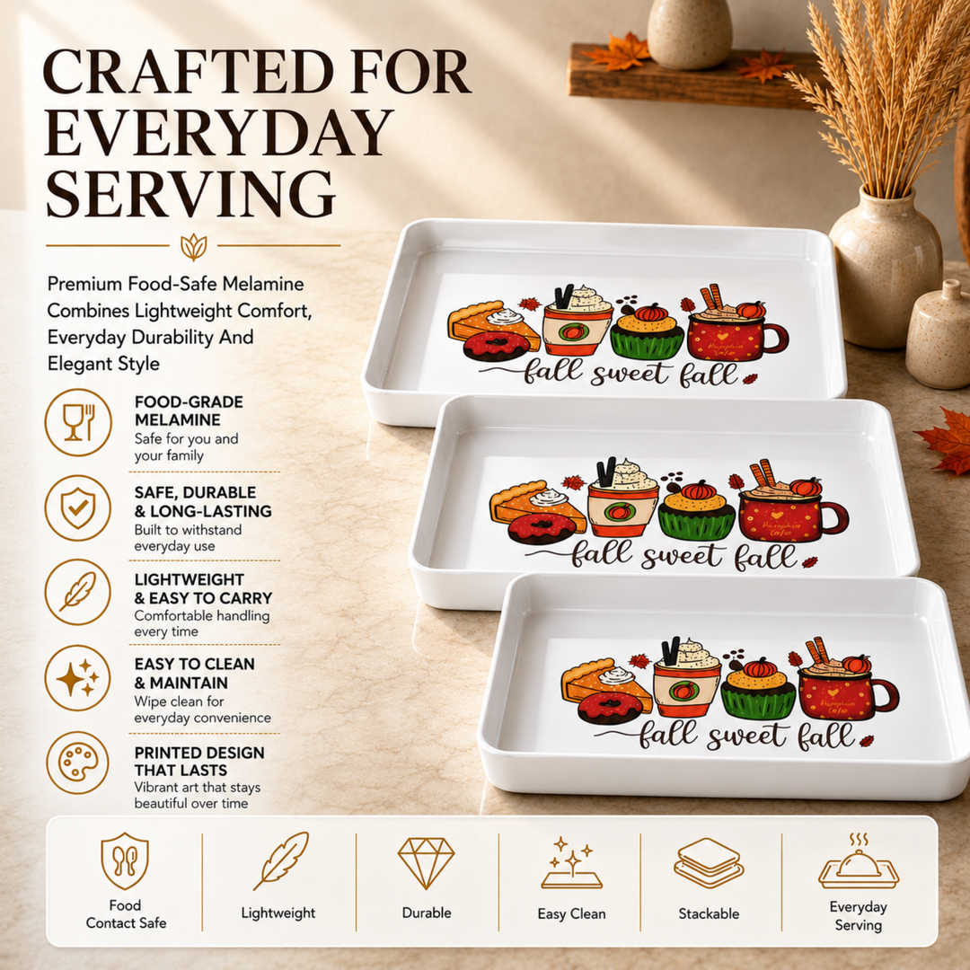 Melamine  Tray White Set Serving Tray Microwave Safe Look Lightweight Durable Platter for Snacks Desserts Tea Coffee Dining Kitchen Party and Restaurant Use