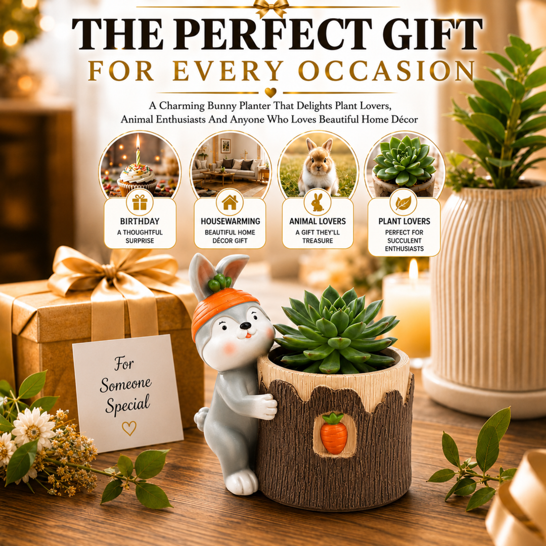 Animal Fruit Harvest Flower Pot Bunny Carrot and Bear Honey Bee Set Polyresin Cute Animal Succulent Planters Decorative Tree Trunk and Honey Pot Vase Desk Flower Pot Pen Pencil Holder Propagator Kit Indoor Outdoor Home Garden Decor