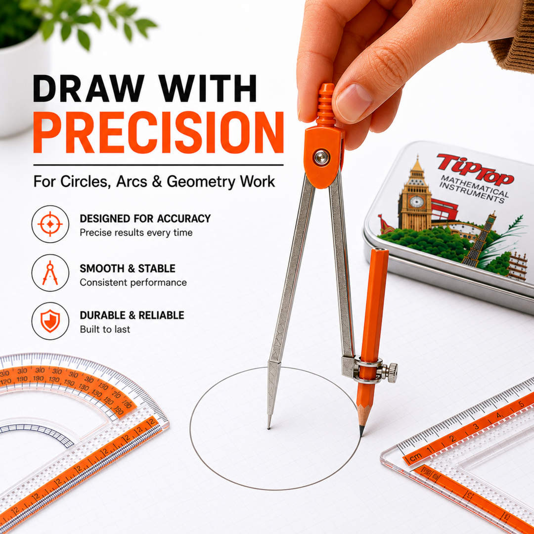 9 Piece Mathematical Geometry Box Set with Metal Tin Case, Compass, Divider, 15 cm Ruler, Protractor, Set Squares, Pencil, Eraser & Sharpener, Geometry Instrument Kit for School Students
