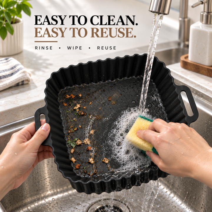 Beram Reusable Air Fryer Liner Square Black Non-Stick Food Grade Silicone Baking Mat Heat-Resistant Easy Clean Food Grade  For Air Fryers Ovens Microwaves Frying Roasting and Baking