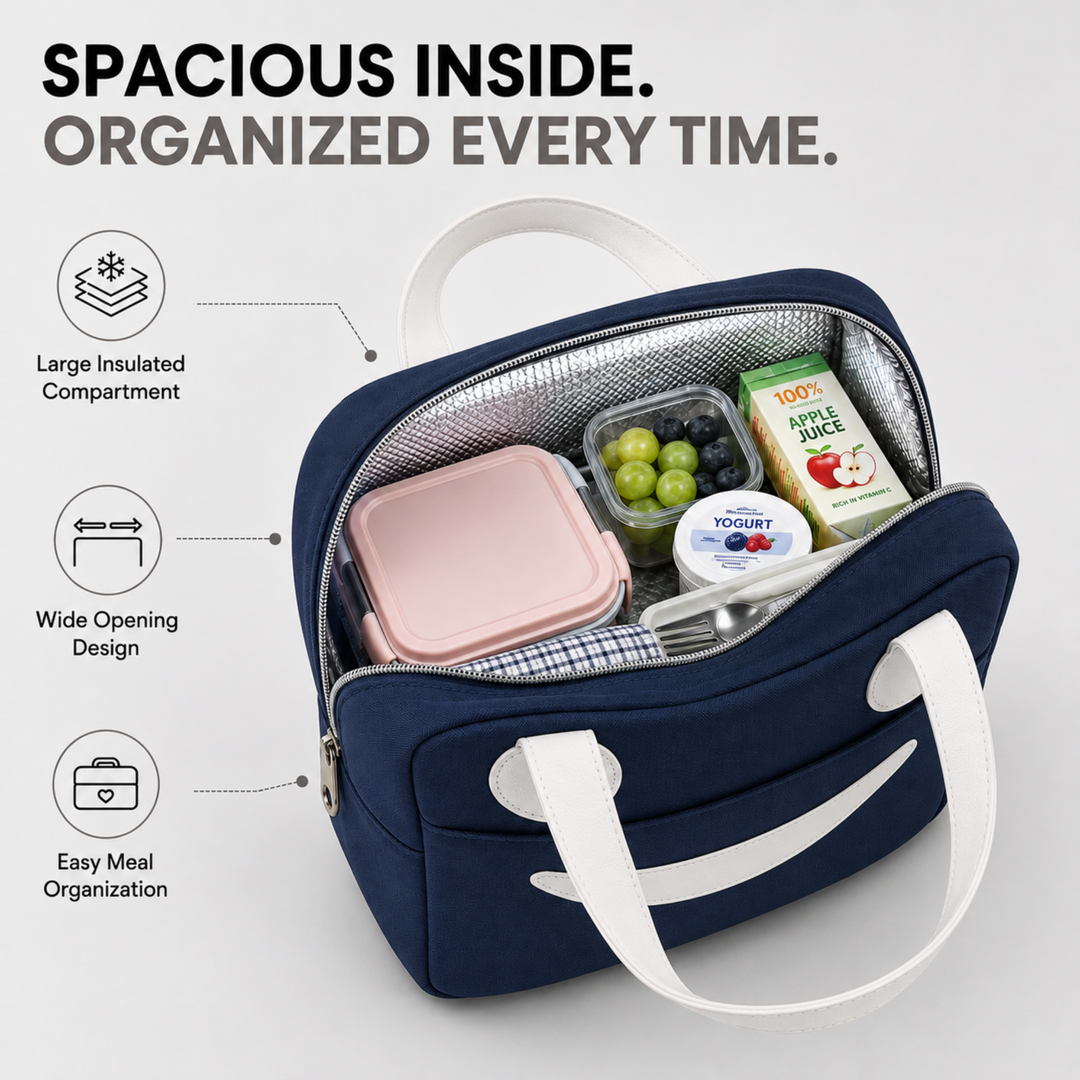 Insulated Lunch Bag, Reusable Thermal Lunch Tote with Zipper Closure, Lightweight Lunch Box Carry Bag for Office, School, Travel, Picnic, Work and Daily Meal Storage