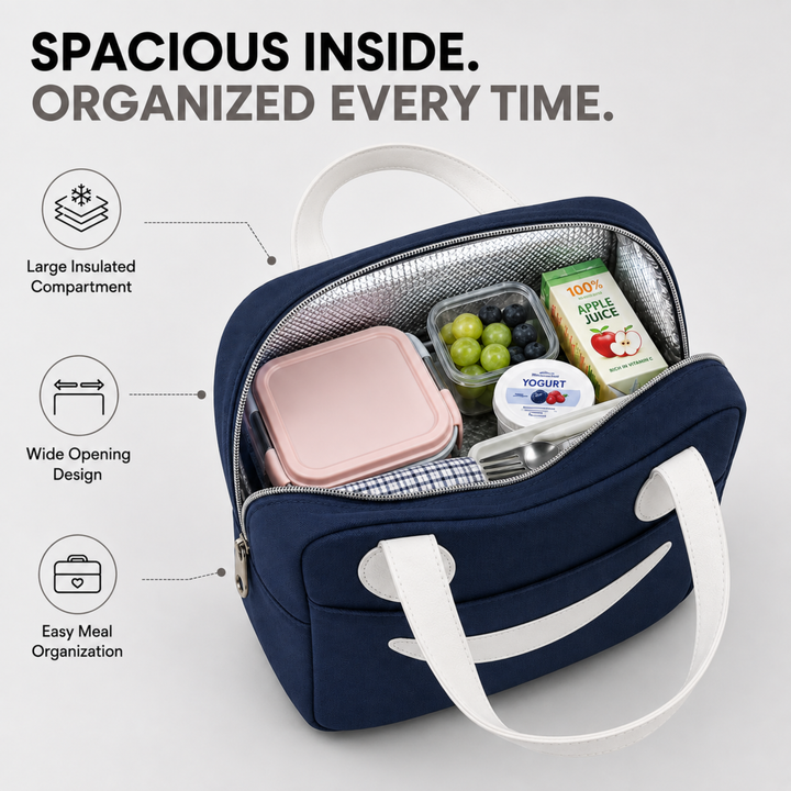 Insulated Lunch Bag, Reusable Thermal Lunch Tote with Zipper Closure, Lightweight Lunch Box Carry Bag for Office, School, Travel, Picnic, Work and Daily Meal Storage