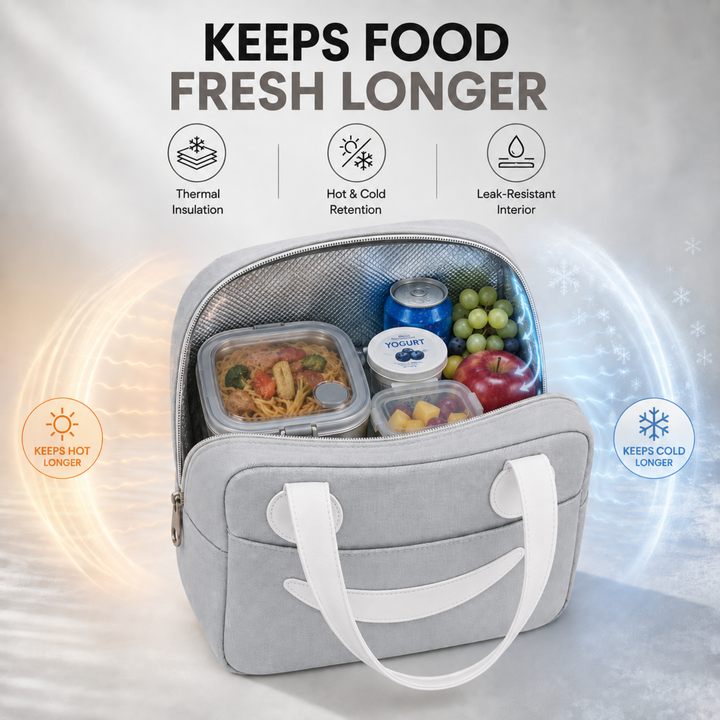 Insulated Lunch Bag, Reusable Thermal Lunch Tote with Zipper Closure, Lightweight Lunch Box Carry Bag for Office, School, Travel, Picnic, Work and Daily Meal Storage