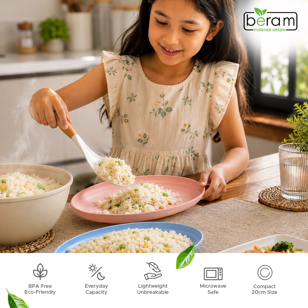 BERAM Wheat Straw Plate Set, Dinnerware Set of 4, Unbreakable Plates, Lightweight Dishes, Kitchen Crockery, Serving Saucers and Platters