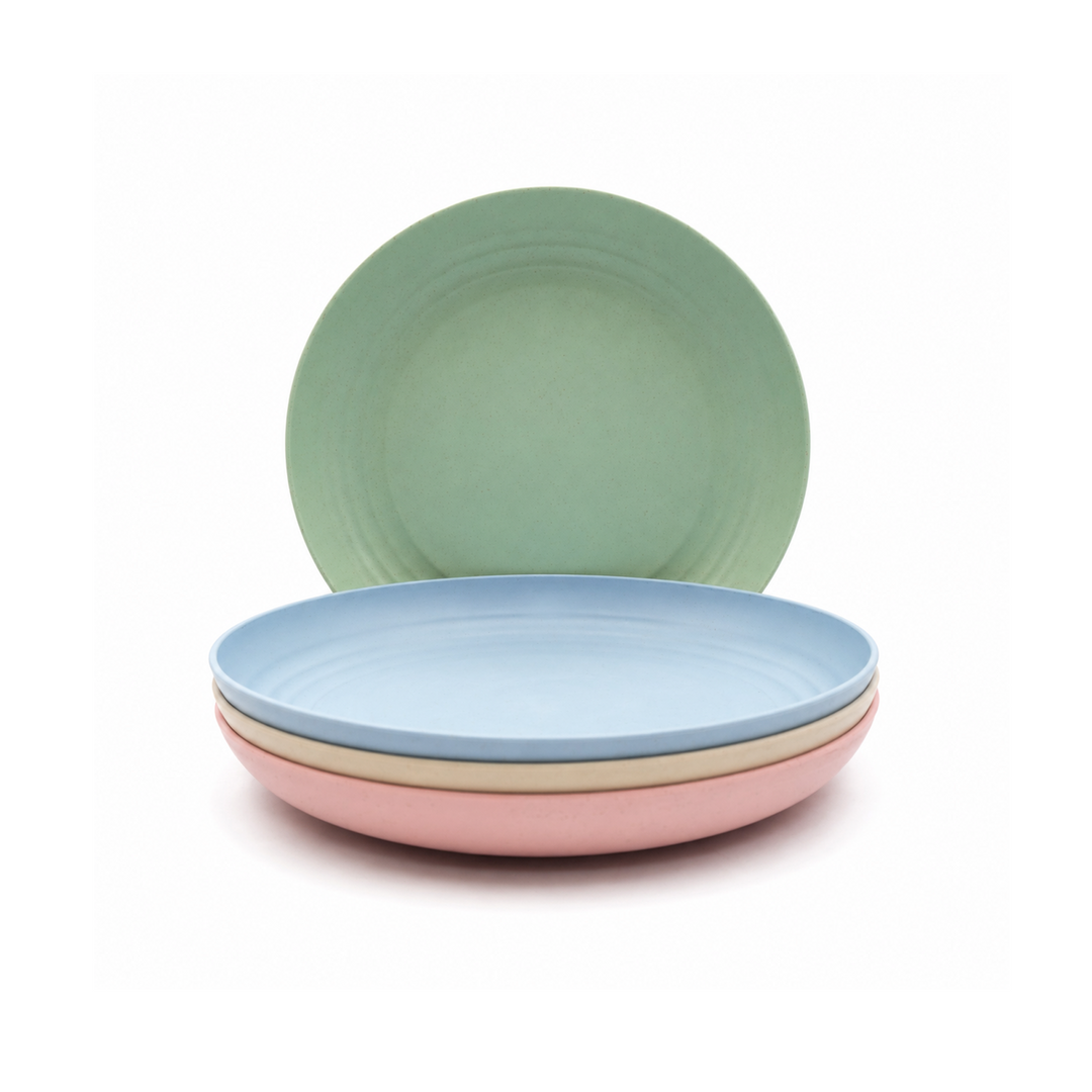 BERAM Wheat Straw Plate Set, Dinnerware Set of 4, Unbreakable Plates, Lightweight Dishes, Kitchen Crockery, Serving Saucers and Platters