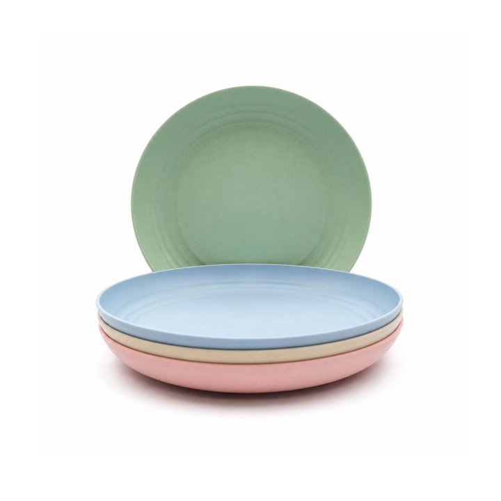 BERAM Wheat Straw Plate Set, Dinnerware Set of 4, Unbreakable Plates, Lightweight Dishes, Kitchen Crockery, Serving Saucers and Platters