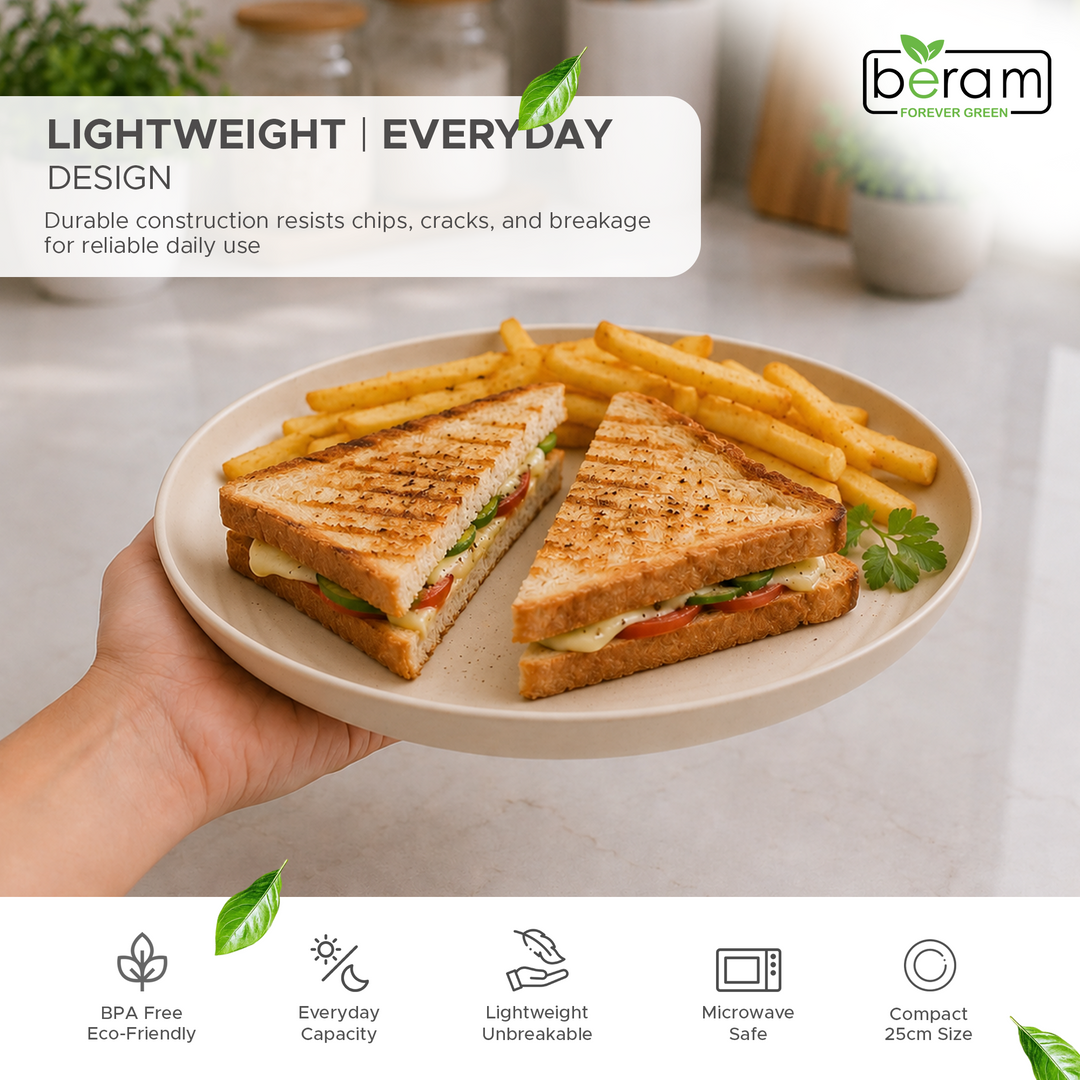 BERAM Wheat Straw Plate Set, Dinnerware Set of 4, Unbreakable Plates, Lightweight Dishes, Kitchen Crockery, Serving Saucers and Platters