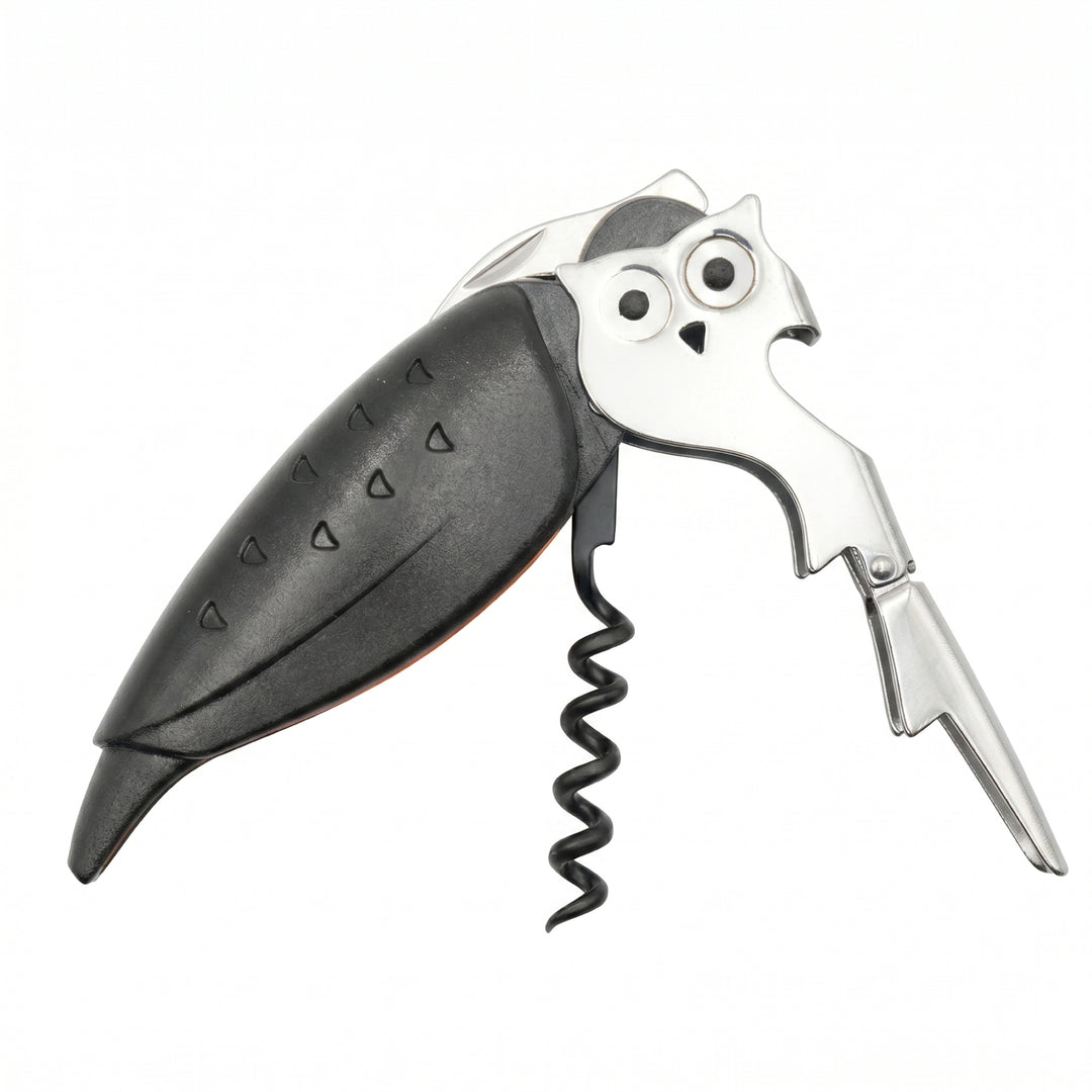BERAM Owl-Shaped Waiter's Corkscrew – Multifunctional Stainless Steel Wine Bottle Opener with Foil Cutter, Manual Wine Key for Bartenders, Servers, and Home Kitchens