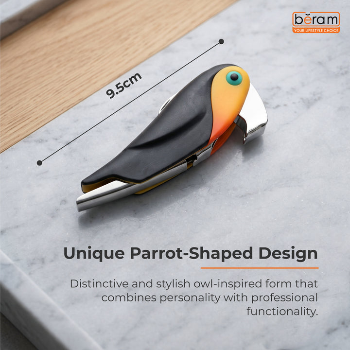 BERAM Multifunctional Parrot-Themed Waiter’s Corkscrew – Stainless Steel Bottle Opener with Heavy-Duty Hinges – Wine Key for Bartenders, Sommeliers & Restaurant Servers