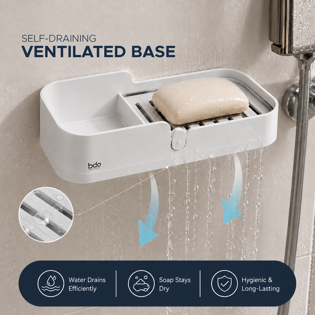 Wall-Mounted Soap Rack-Self-Adhesive Foldable Storage with Self-Draining Design Rustproof Stainless Steel No Drilling Required Space-Saving Bathroom Organizer