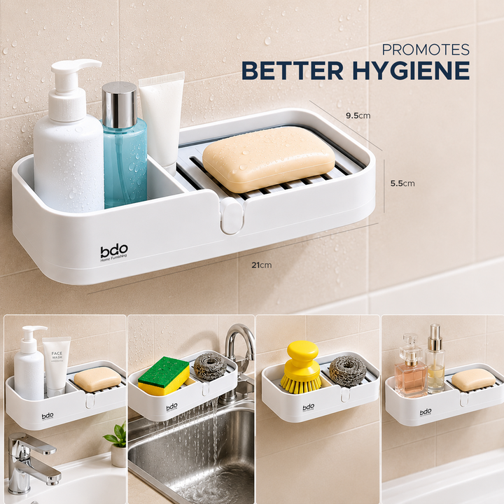 Wall-Mounted Soap Rack-Self-Adhesive Foldable Storage with Self-Draining Design Rustproof Stainless Steel No Drilling Required Space-Saving Bathroom Organizer