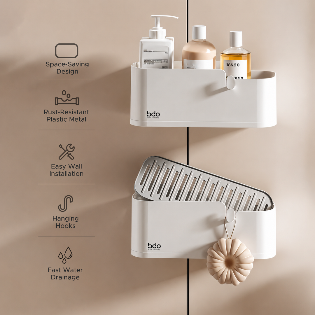 Rustproof Wall-Mounted Bathroom Shelf Stainless Steel Shower Caddy Organizer No-Drill Storage Solution Ideal for Bathroom Shower and Space-Saving Organization