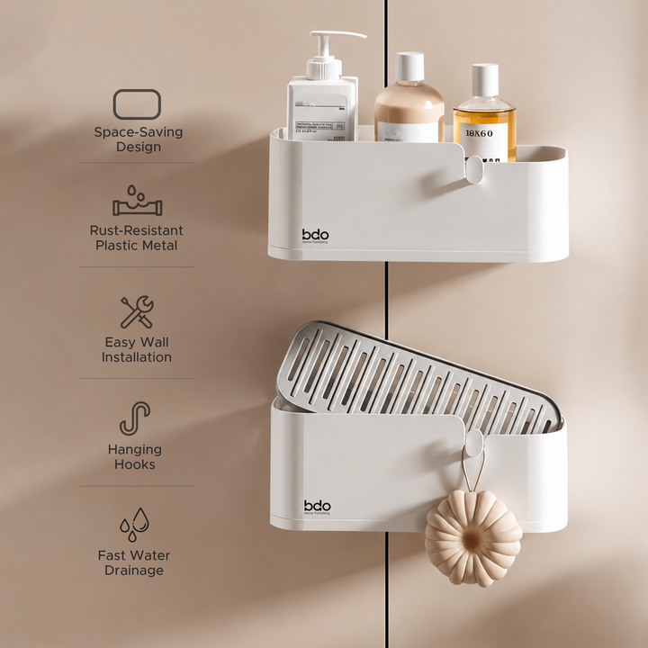 Rustproof Wall-Mounted Bathroom Shelf Stainless Steel Shower Caddy Organizer No-Drill Storage Solution Ideal for Bathroom Shower and Space-Saving Organization