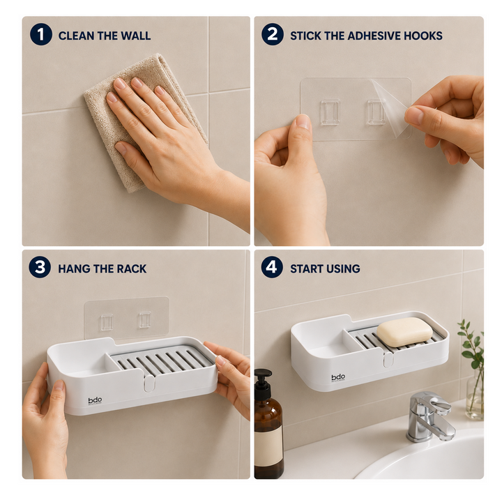 Wall-Mounted Soap Rack-Self-Adhesive Foldable Storage with Self-Draining Design Rustproof Stainless Steel No Drilling Required Space-Saving Bathroom Organizer
