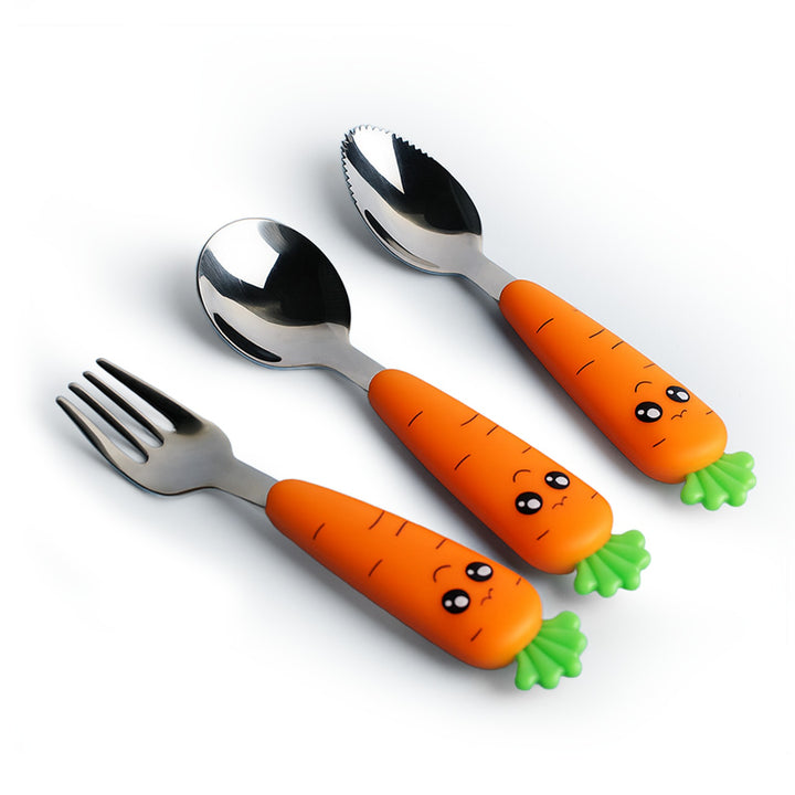 BERAM Rabbit Rapier Children’s Cutlery Set 3 Pcs Carrot Design Handles, Stainless Steel Flatware, 18/10 Grade Stainless Steel Kitchen Set, Compact Size Tableware Set for Toddlers