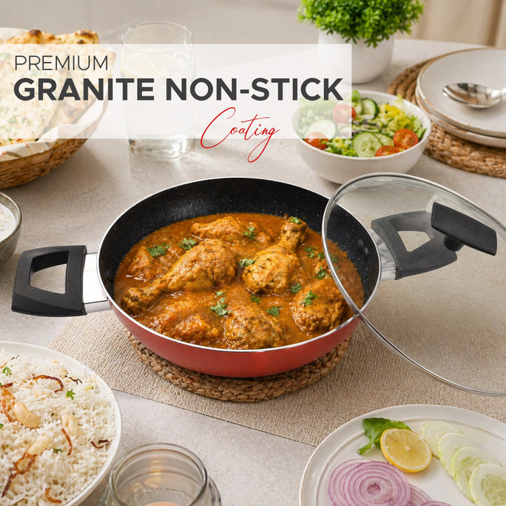 Ultra 4 Piece Pressed Aluminum Cookware Set with Induction Bottom and Marble Plus Non Stick Coating Suitable for All Stoves Metallic Orange Color