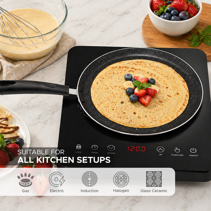 Ultra 4 Piece Pressed Aluminum Cookware Set with Induction Bottom and Marble Plus Non Stick Coating Suitable for All Stoves Metallic Orange Color