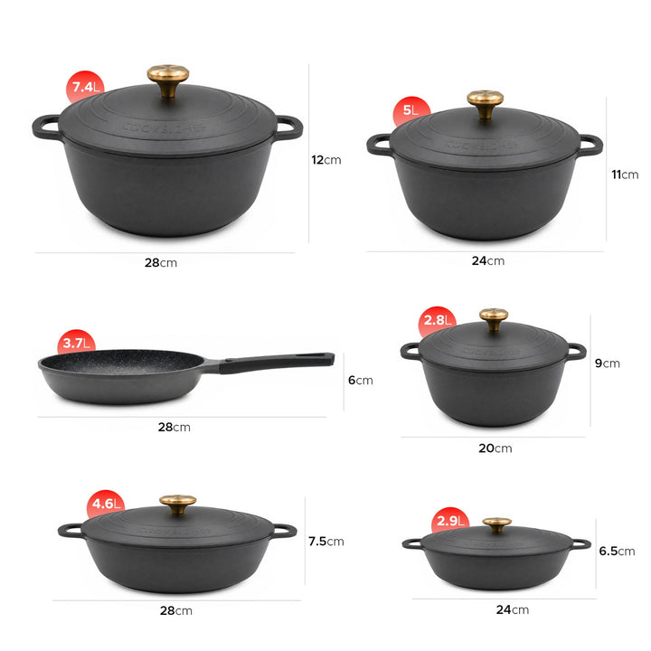 11-Piece Non-Stick Cookware Set with Lids – Granite Coated Die-Cast Aluminum Casserole Pots & Fry Pan, Heat-Resistant Handles, Induction & Gas Compatible