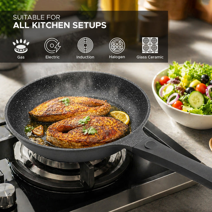11-Piece Non-Stick Cookware Set with Lids – Granite Coated Die-Cast Aluminum Casserole Pots & Fry Pan, Heat-Resistant Handles, Induction & Gas Compatible